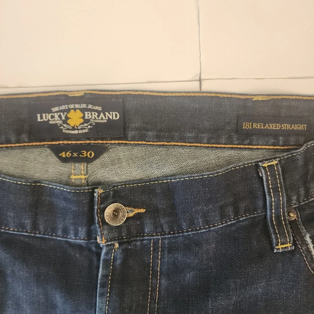 D85 Lucky Brand 181 Relaxed‎ Straight Jeans Mens 46x26 Dark Wash Blue Denim
